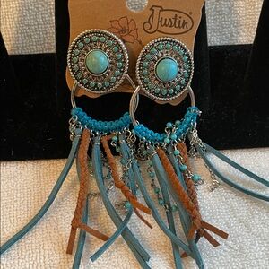 Justin Boots Teal and Brown Fringe Earrings